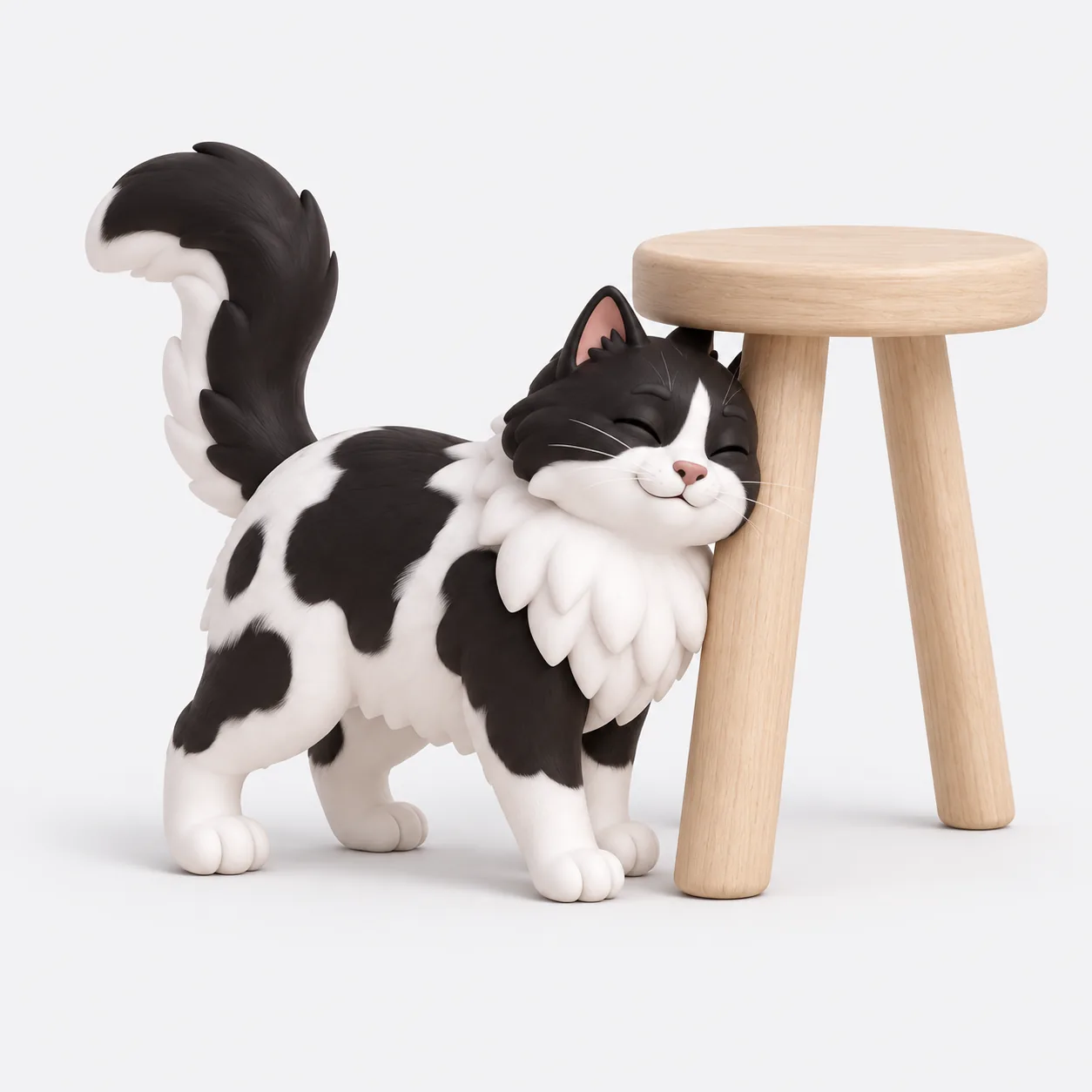 Gato se esfregando em um banco de madeira em seu ambiente familiar.